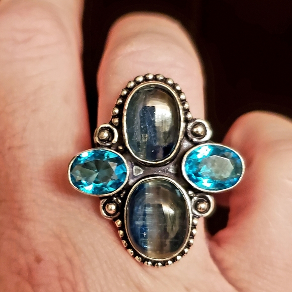New Kyanite & Blue Topaz 925 Silver Ring. - Picture 11 of 12